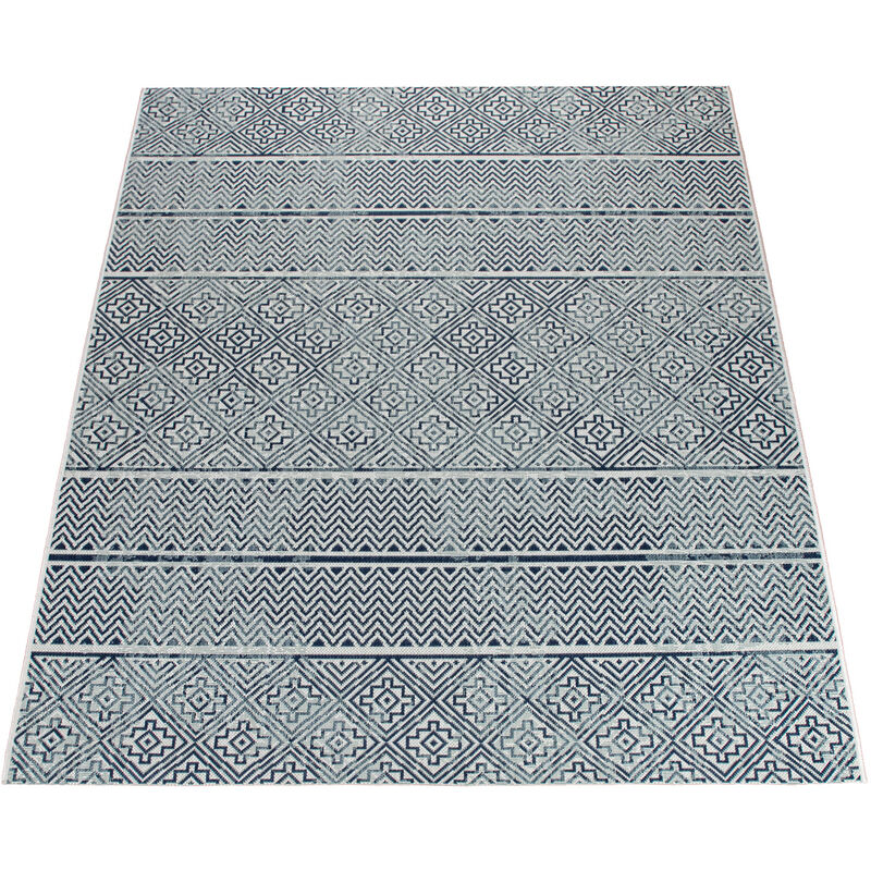 Alfombra Exterior Intemperie Balcón Cocina Vintage Moderna Marroquí Azul Crema 80x150 cm - Paco Home barato