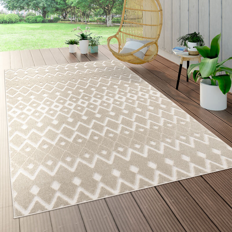 Alfombra Interior Exterior Terraza Balcón Intemperie Motivo Geométrico Moderno 80x150 cm
