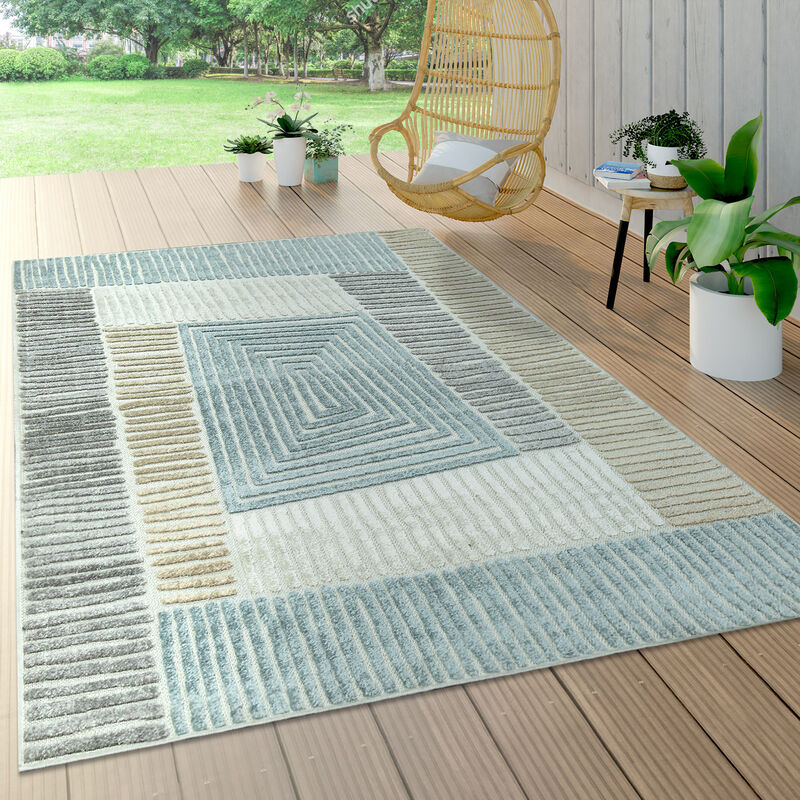 Alfombra Interior Exterior Terraza Balcón Intemperie Motivo Geométrico Moderno 80x150 cm