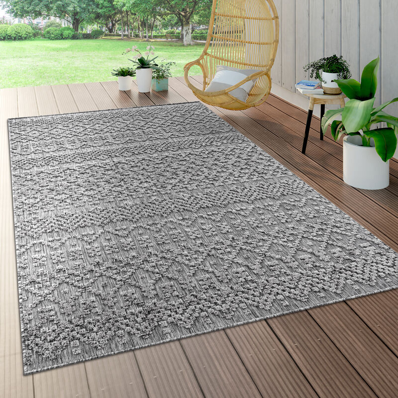 Alfombra Interior Exterior Terraza Balcón Intemperie Motivo Geométrico Moderno Antracita