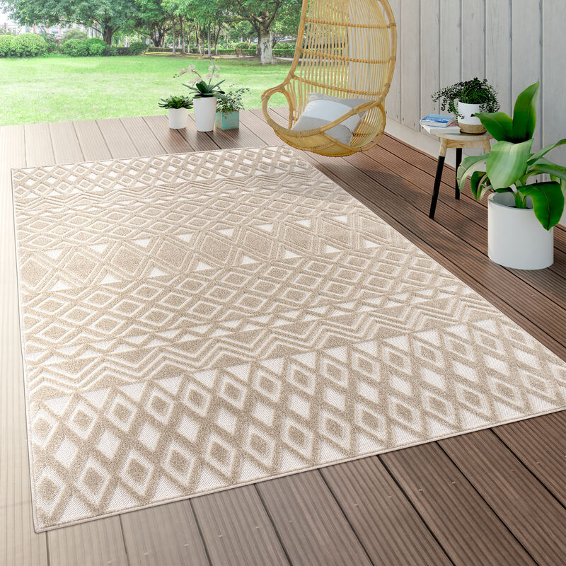 Alfombra Interior Exterior Terraza Balcón Intemperie Motivo Geométrico Moderno ø 160 cm redon