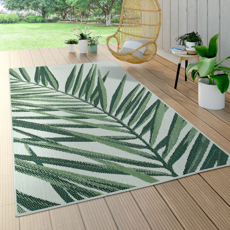 Alfombra Interior Exterior Verde Beige Palmeras Terraza Balcón Tejido Plano ø 120 cm redondo - Paco Home barato