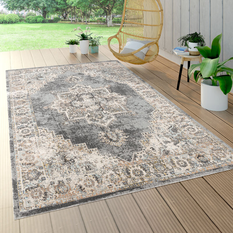 Alfombra Interior y Exterior Balcon Terraza Cocina Marroqui Ornament Gris Beige ø 200 cm redon - Paco Home barato
