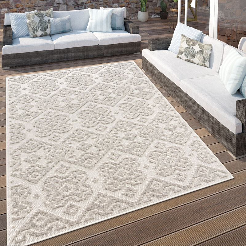 Alfombra Interior y Exterior Balcon Terraza Cocina Nordica Geometrico 3D Crema ø 120 cm redon - Paco Home barato