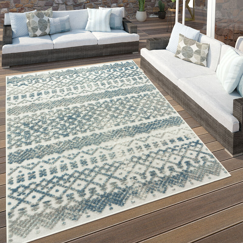 Alfombra Interior y Exterior Balcon Terraza Cocina Nordica Geometrico Turquesa ø 160 cm redon - Paco Home barato