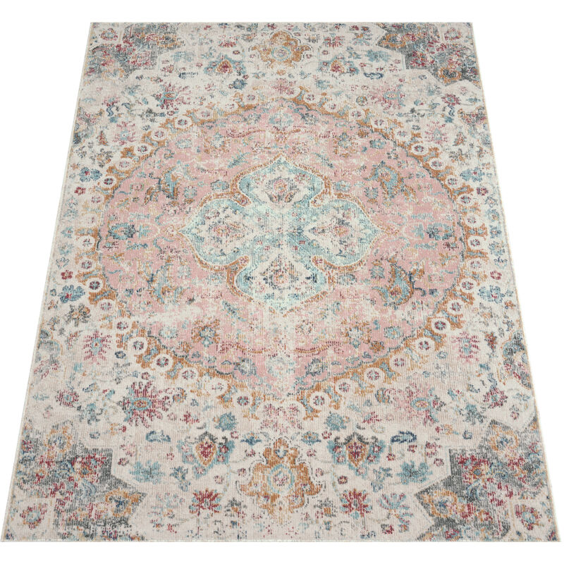 Alfombra Interior y Exterior Balcon Terraza Cocina Oriental Vintage Rosa Crema 80x150 cm - Paco Home barato