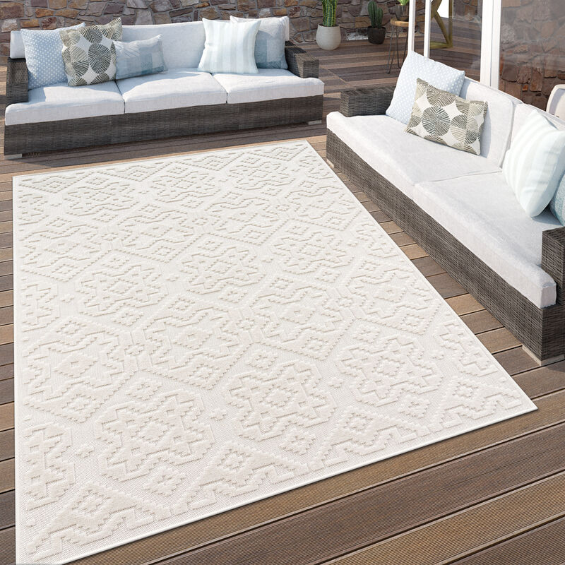 Alfombra Interior y Exterior Balcon Terraza Cocina Ornament Geometrico 3D Crema ø 200 cm redon - Paco Home barato