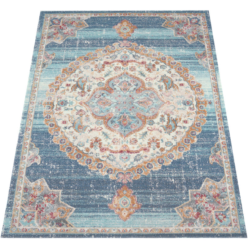 Alfombra Interior y Exterior Balcon Terraza Motivo Oriental Con Ribete Azul 200x280 cm - Paco Home barato