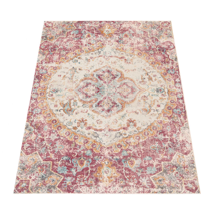 Alfombra Interior y Exterior Balcon Terraza Oriental Vintage Coral Rosa Beige 80x150 cm - Paco Home barato