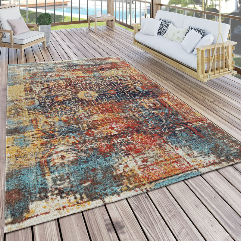 Alfombra Interior y Exterior Moderna Diseño Nómada Terrazas Intemperie Colorida ø 160 cm redondo - Paco Home barato
