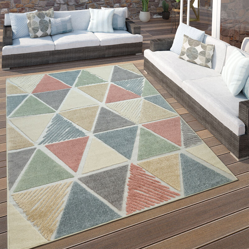 Alfombra Interior y Exterior Moderna Terrazas Rombos Diseño Geométrico Colorida ø 200 cm redon - Paco Home barato