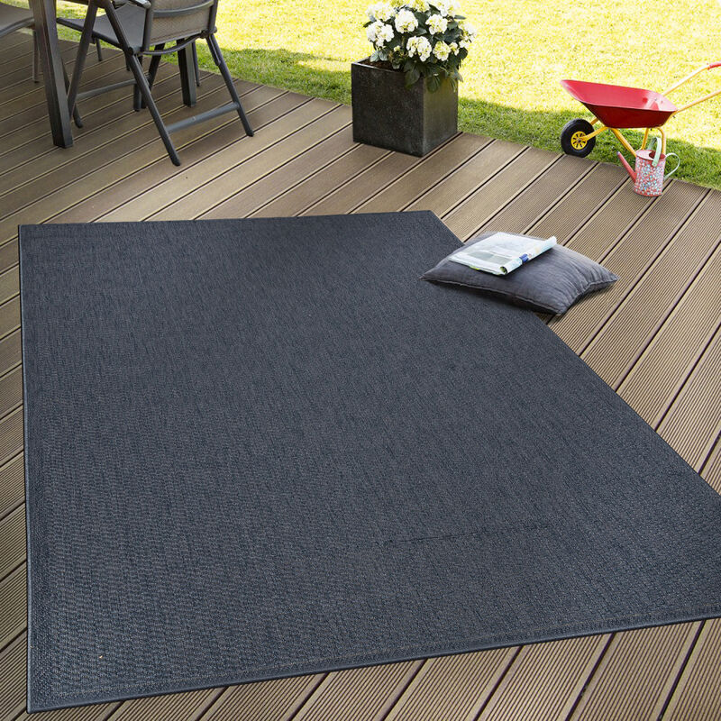 Alfombra Interior y Exterior Tejido Liso Terrazas Aspecto Natural Azul Marino 160x220 cm - Paco Home barato
