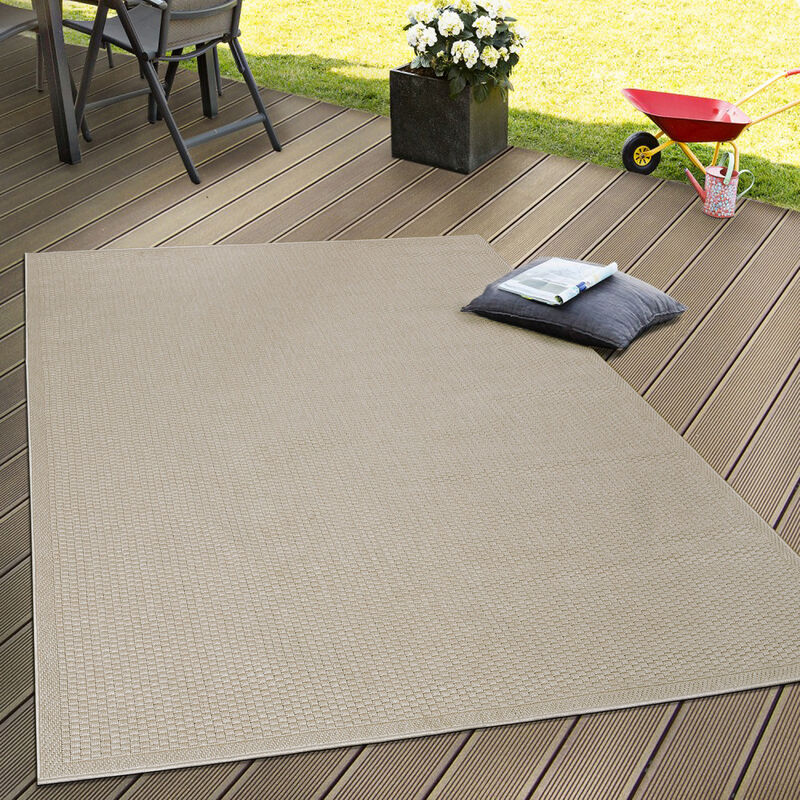 Alfombra Interior y Exterior Tejido Liso Terrazas Aspecto Natural Beige ø 160 cm redondo - Paco Home barato