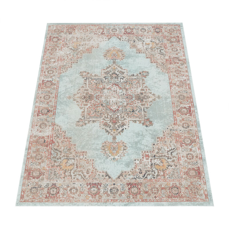 Alfombra Interior y Exterior Terraza Marroqui Ornament Mandala Turquesa Marrón 160x230 cm - Paco Home barato