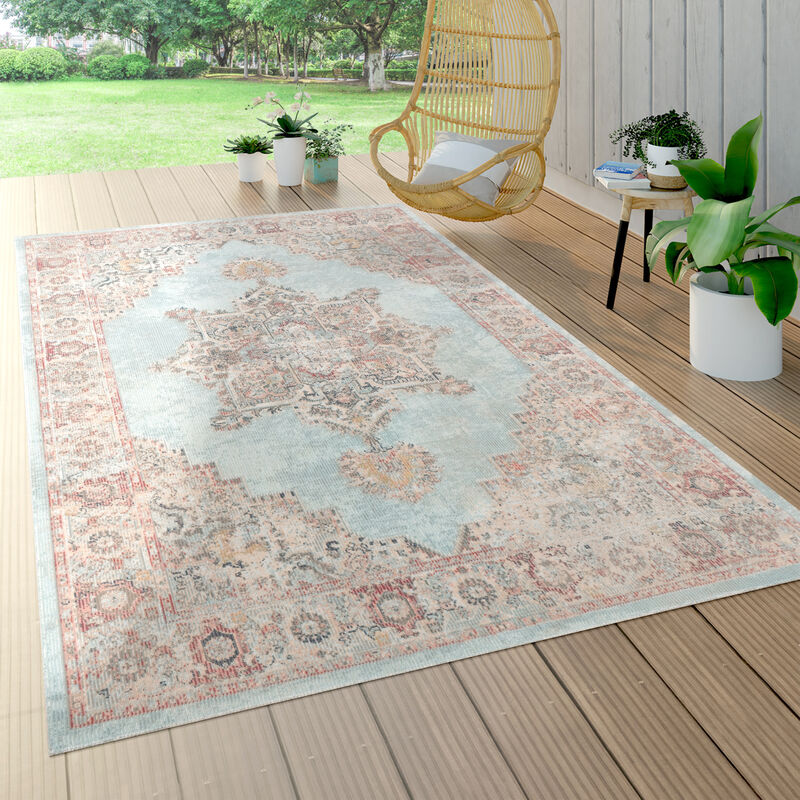Alfombra Interior y Exterior Terraza Marroqui Ornament Mandala Turquesa Marrón ø 160 cm redon - Paco Home barato