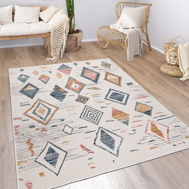 Alfombra Sala de estar Pila corta Patrón geométrico Skandi Boho Estilo moderno 80x150 cm