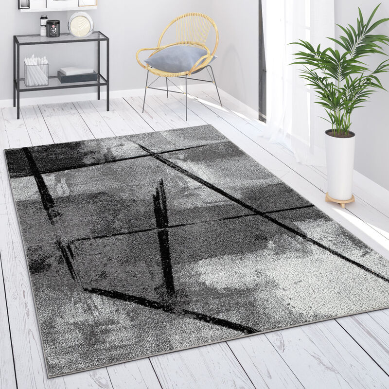 Alfombra Salón Gris Vintage Pelo Corto Motivo Geométrico Abstracto 240x340 cm