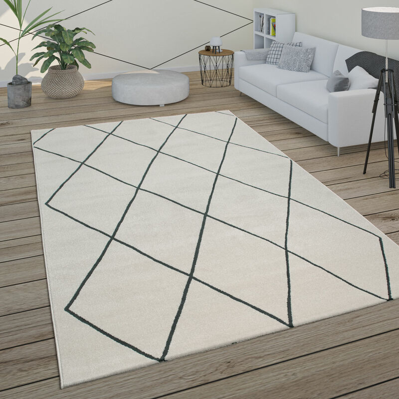 Alfombra Salón Motivo Escandinavo Rombos Moderno Blanco Varios Diseños y Tamaños 60x100 cm