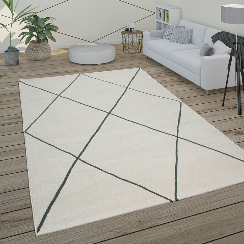 Alfombra Salón Motivo Escandinavo Rombos Moderno Blanco Varios Diseños y Tamaños 60x100 cm