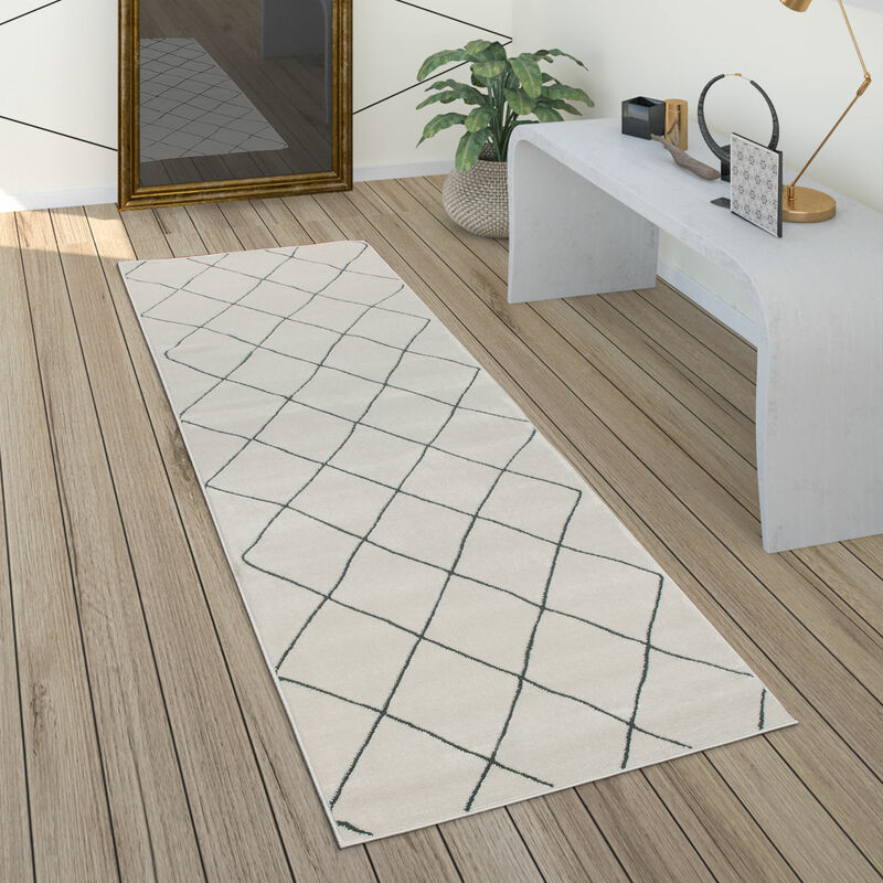 Alfombra Salón Motivo Escandinavo Rombos Moderno Blanco Varios Diseños y Tamaños 80x300 cm