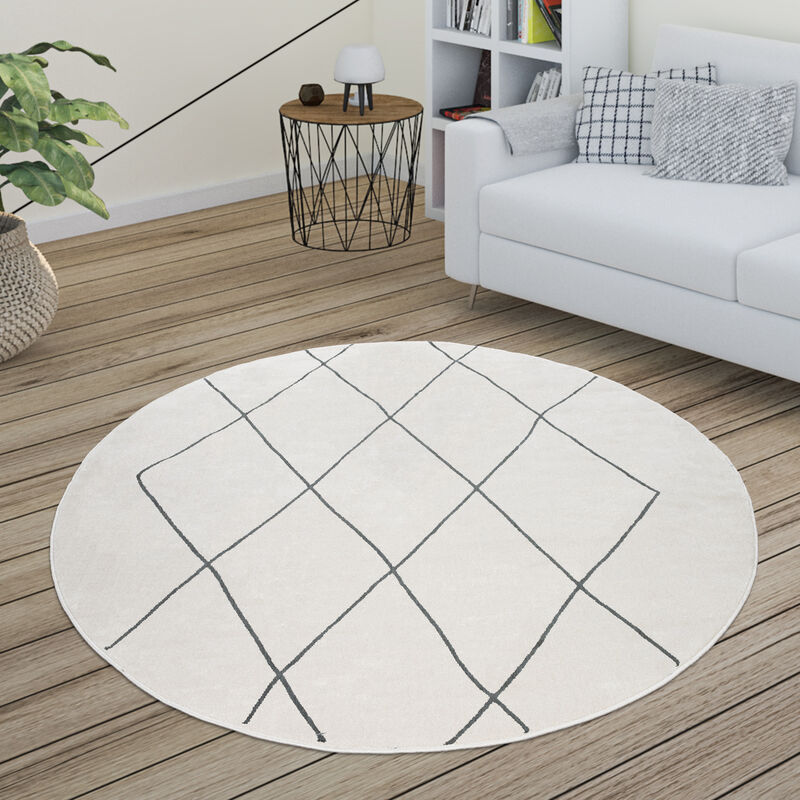 Alfombra Salón Motivo Escandinavo Rombos Moderno Blanco Varios Diseños y Tamaños ø 160 cm redon