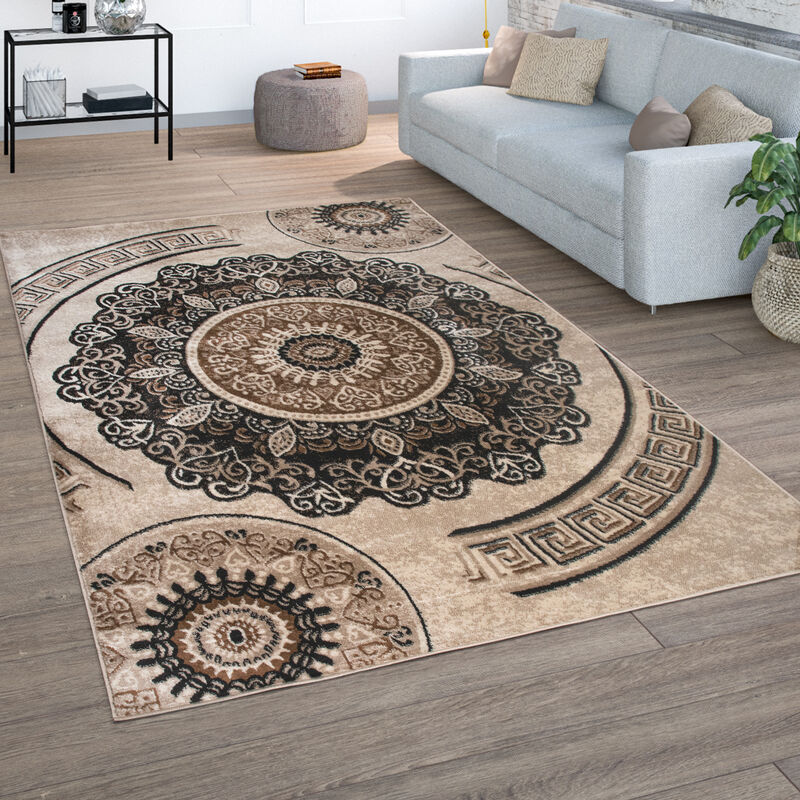 Alfombra Salón Pelo Corto Vintage Motivo Geométrico Moderno Marrón Beige 120x170 cm