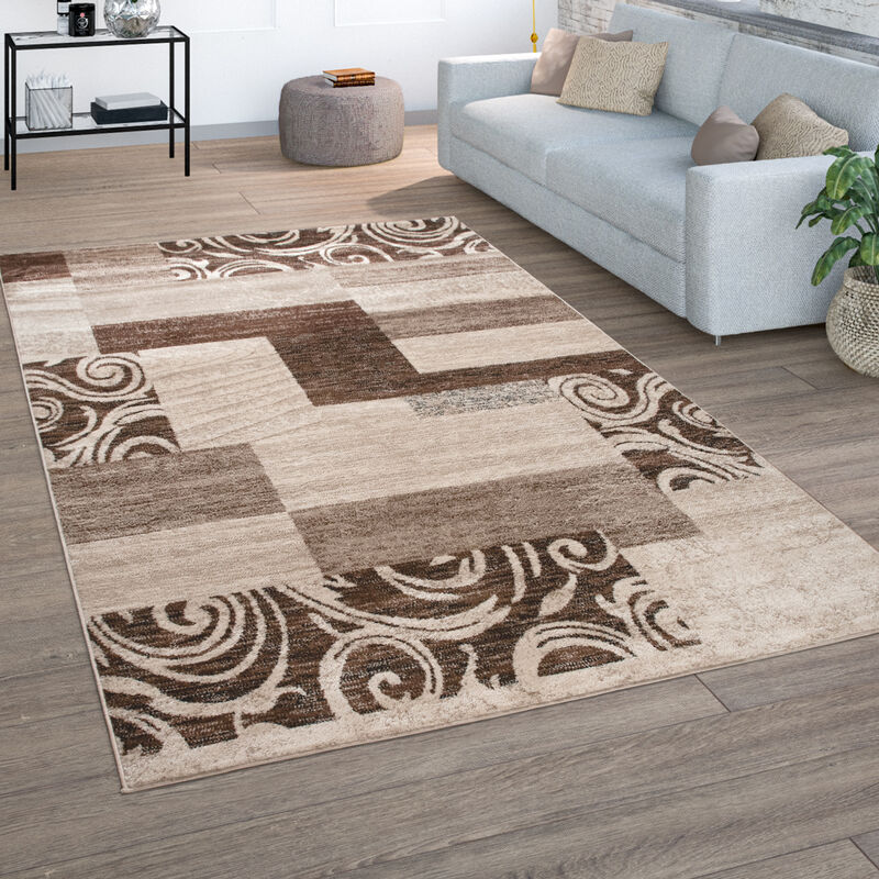 Alfombra Salón Pelo Corto Vintage Motivo Geométrico Moderno Marrón Beige 60x100 cm
