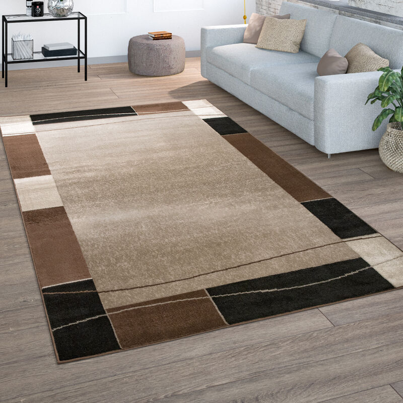 Alfombra Salón Pelo Corto Vintage Motivo Geométrico Moderno Marrón Beige 60x100 cm