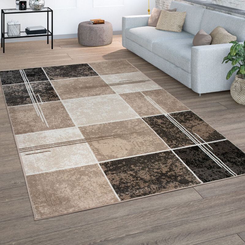 Alfombra Salón Pelo Corto Vintage Motivo Geométrico Moderno Marrón Beige Marrón