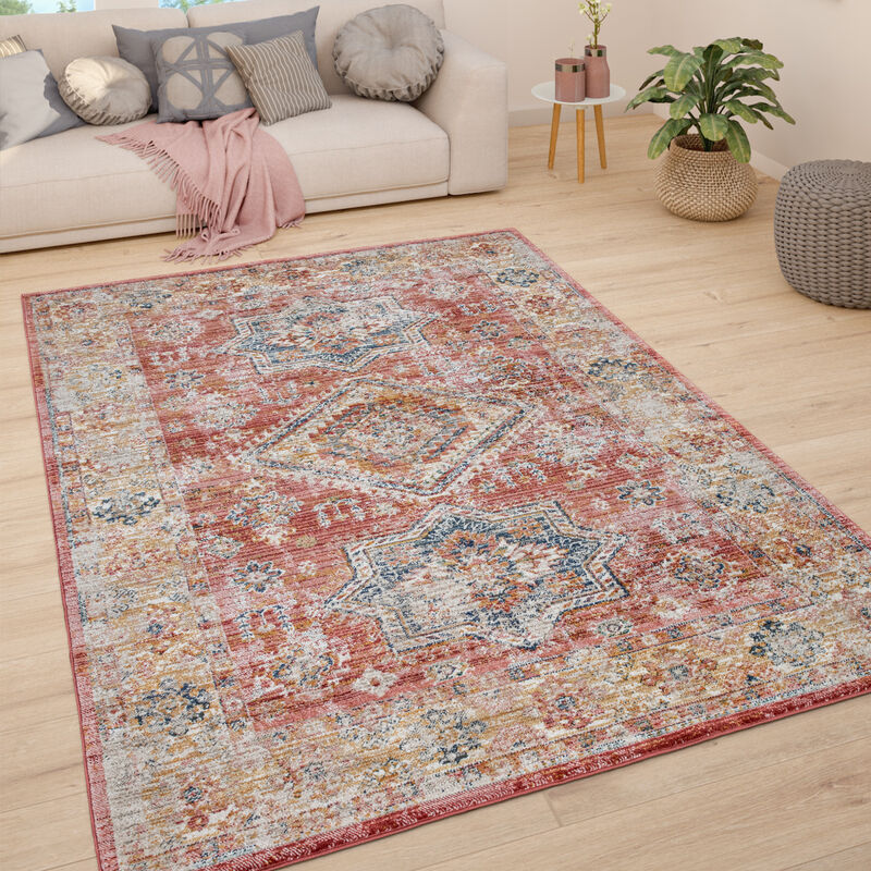 Alfombra Salón Pelo Corto Vintage Pastel Motivo Moderno Oriental 60x100 cm
