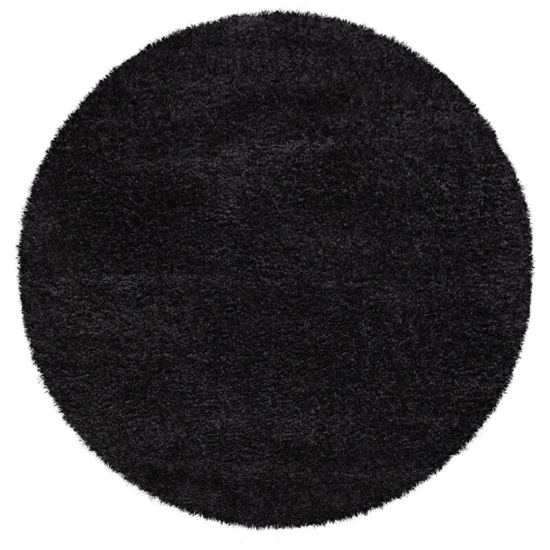 Alfombra Salón Pelo Largo Redonda Shaggy Pelo Largo Mullida Moderna Monocolor Negro