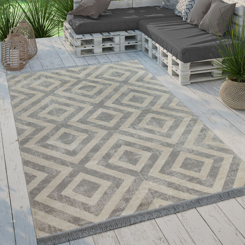 Alfombra Tejido Plano Interior Exterior Moderno Motivo Rombos Terraza Balcón 120x170 cm
