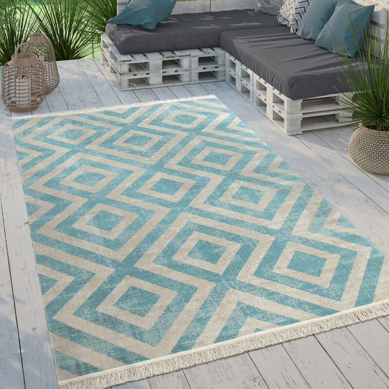 Alfombra Tejido Plano Interior Exterior Moderno Motivo Rombos Terraza Balcón 60x100 cm