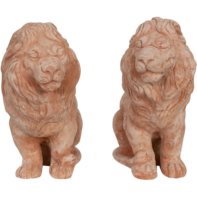Biscottini - Pareja de leones sentados en el suelo en terracota 100% Made in Italy Hecho a mano barato