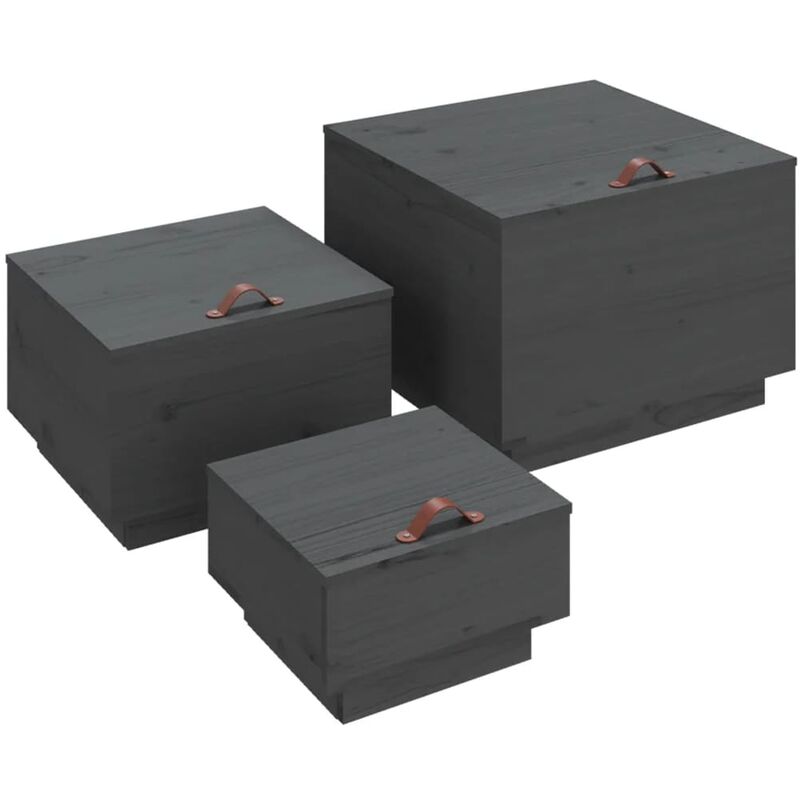 Cajas de almacenaje con tapa 3 pzas madera maciza pino gris Vidaxl Gris barato