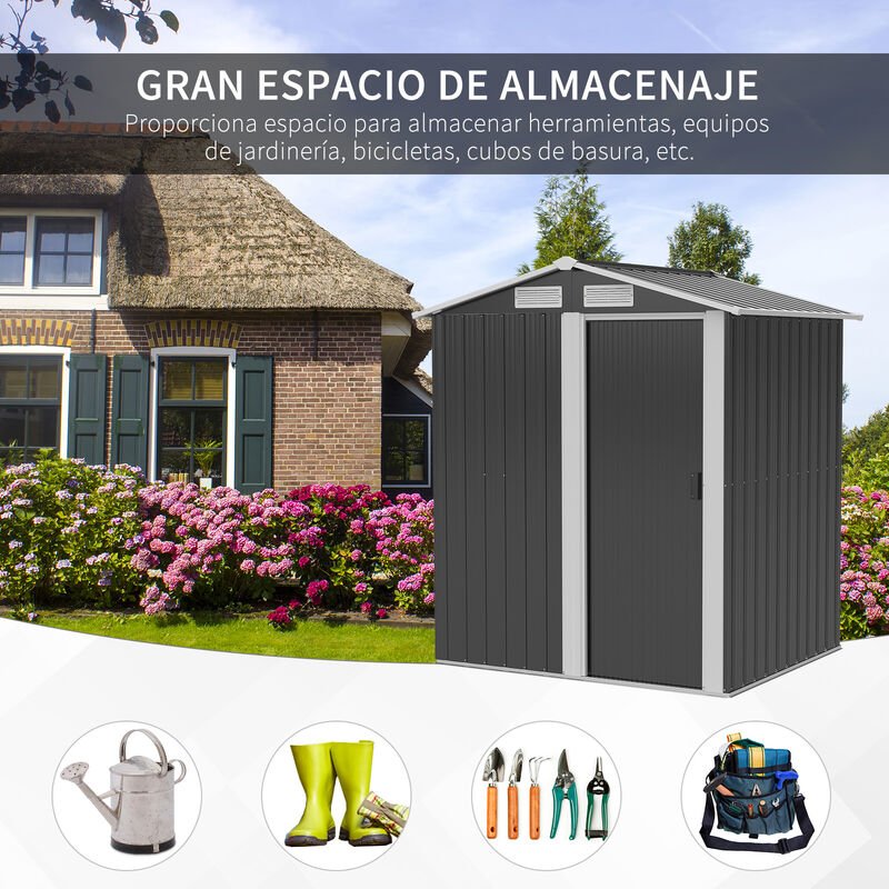 Outsunny - Caseta de Jardín 2 m² 152x132x188 cm Cobertizo Exterior de Acero Galvanizado con Puerta Corredera y Ventilaciones para Almacenamiento de barato