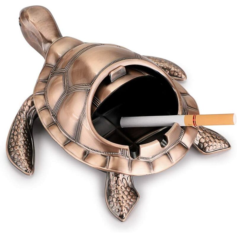 Cenicero de tortuga de metal retro con tapa a prueba de viento