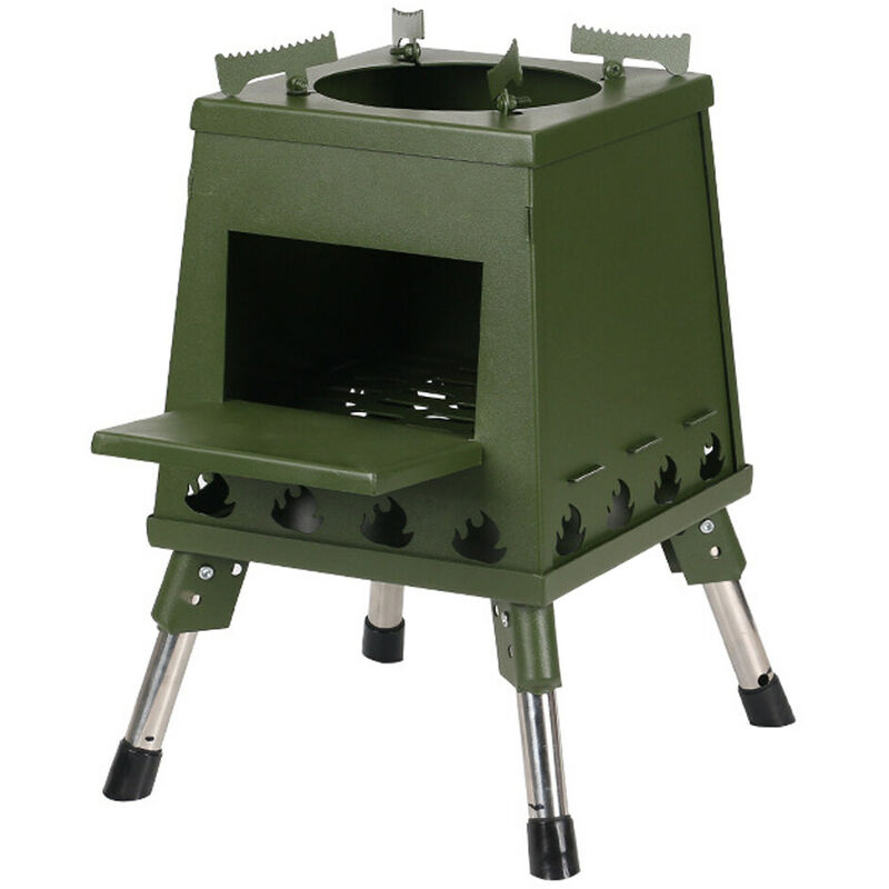 Estufa de campamento plegable Estufa de leña portátil con patas retráctiles para acampar Senderismo Mochilero Estufa de cocina al aire libre (Verde