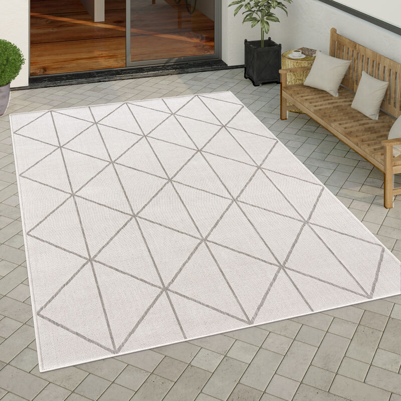 Paco Home Alfombra Salon De Habitacion Cocina Exterior Terraza Nordica Dibujo Geometrico Blanco