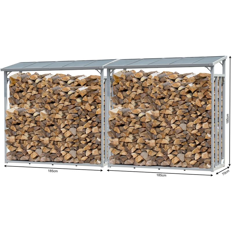 Quick Star - 2 piezas Estante aluminio para leña 185 x 70 x 185 cm Jardín Prinidor Refugio de 4