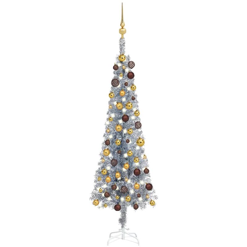 Rbol de Navidad estrecho con LEDs y bolas plateado 150 cm Vidaxl Plateado barato